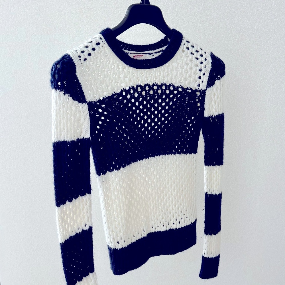 Navy blue and white acrylic sweater